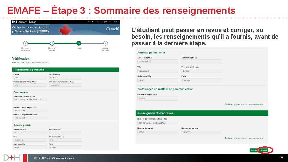 EMAFE – Étape 3 : Sommaire des renseignements L’étudiant peut passer en revue et