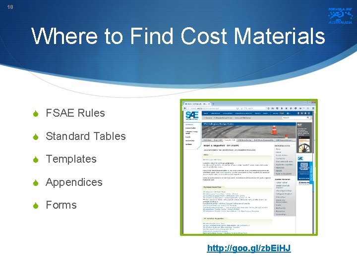 10 Where to Find Cost Materials S FSAE Rules S Standard Tables S Templates