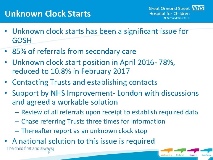 Unknown Clock Starts • Unknown clock starts has been a significant issue for GOSH