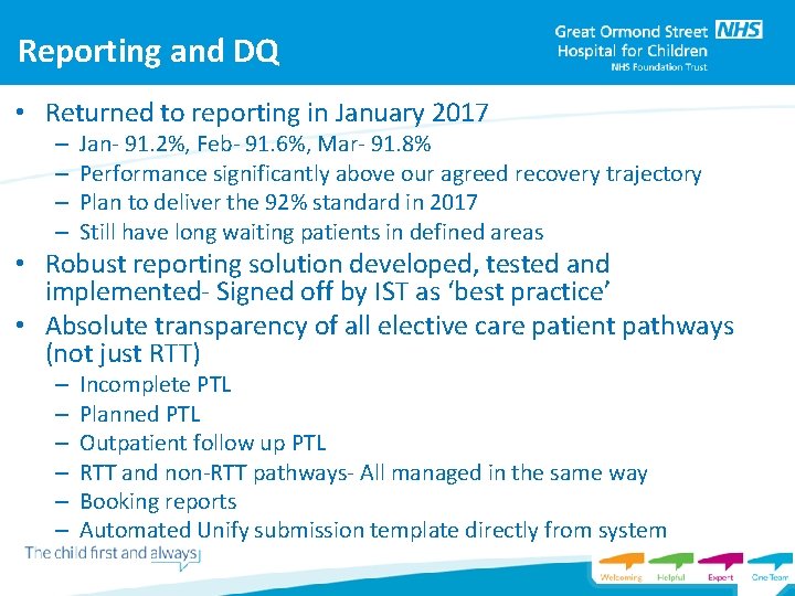 Reporting and DQ • Returned to reporting in January 2017 – – Jan- 91.