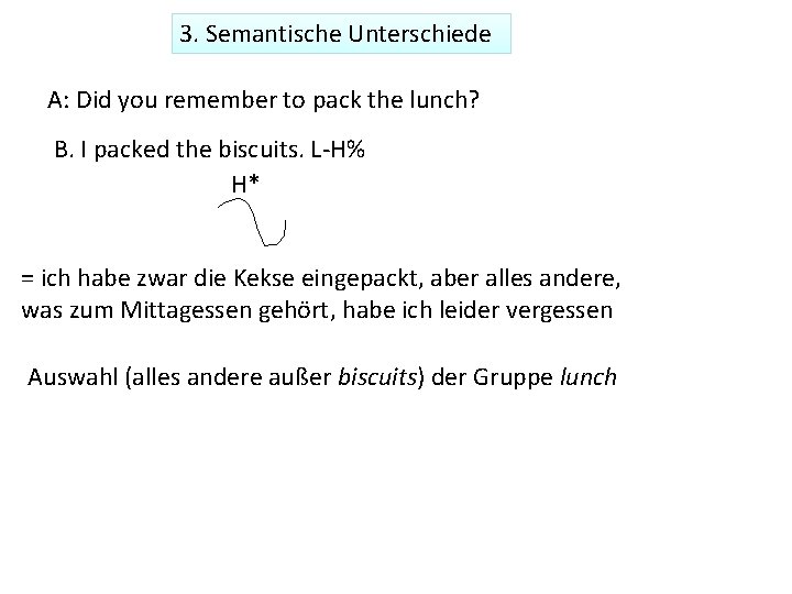 3. Semantische Unterschiede A: Did you remember to pack the lunch? B. I packed