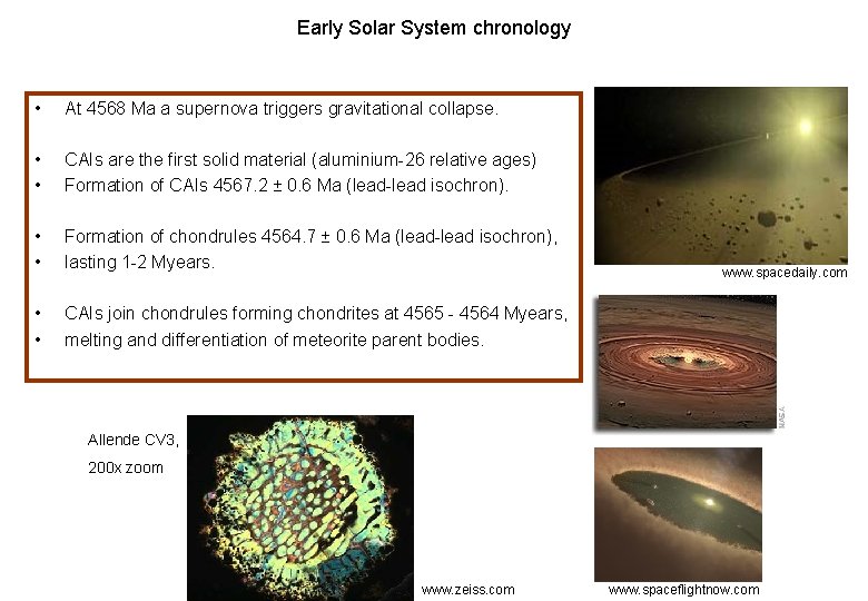 Early Solar System chronology • At 4568 Ma a supernova triggers gravitational collapse. • Early Solar System chronology • At 4568 Ma a supernova triggers gravitational collapse. •