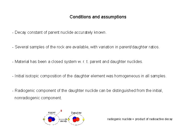 Conditions and assumptions - Decay constant of parent nuclide accurately known. - Several samples Conditions and assumptions - Decay constant of parent nuclide accurately known. - Several samples