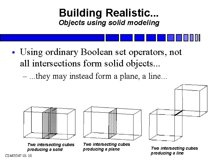 Building Realistic. . . Objects using solid modeling § Using ordinary Boolean set operators,