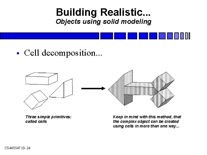 Building Realistic. . . Objects using solid modeling § Cell decomposition. . . Three