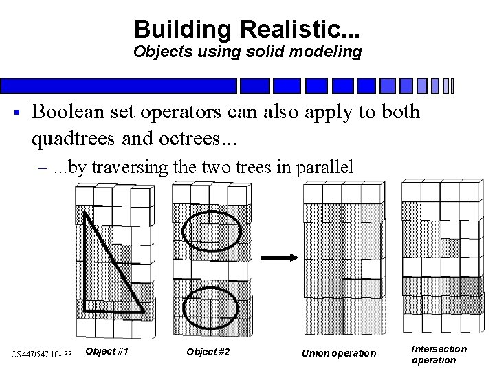 Building Realistic. . . Objects using solid modeling § Boolean set operators can also