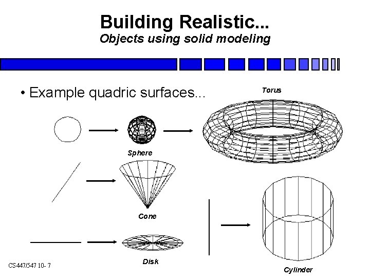 Building Realistic. . . Objects using solid modeling • Example quadric surfaces. . .