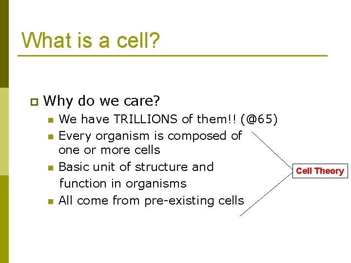 What is a cell? p Why do we care? n n We have TRILLIONS