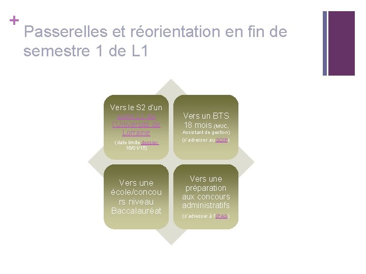 + Passerelles et réorientation en fin de semestre 1 de L 1 Vers le