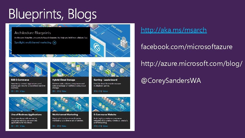 http: //aka. ms/msarch facebook. com/microsoftazure http: //azure. microsoft. com/blog/ @Corey. Sanders. WA 