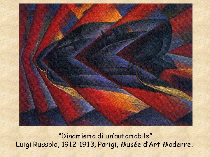 “Dinamismo di un’automobile” Luigi Russolo, 1912 -1913, Parigi, Musée d’Art Moderne. 