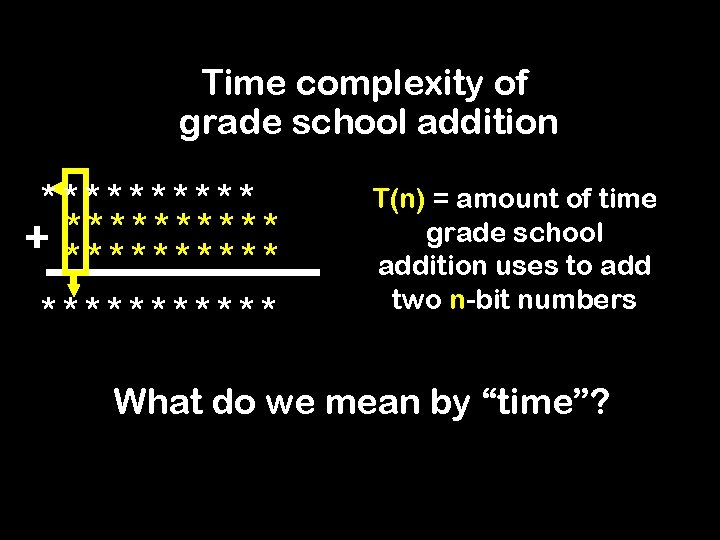 Time complexity of grade school addition ***** * * + *********** T(n) = amount