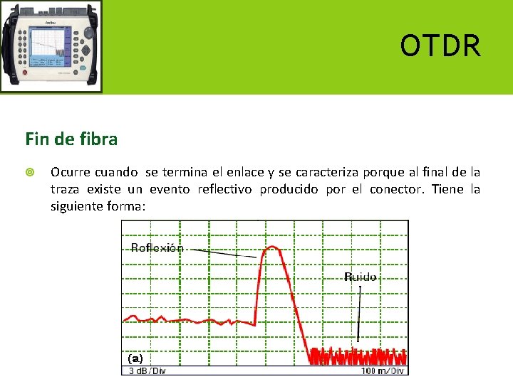 OTDR Fin de fibra Ocurre cuando se termina el enlace y se caracteriza porque