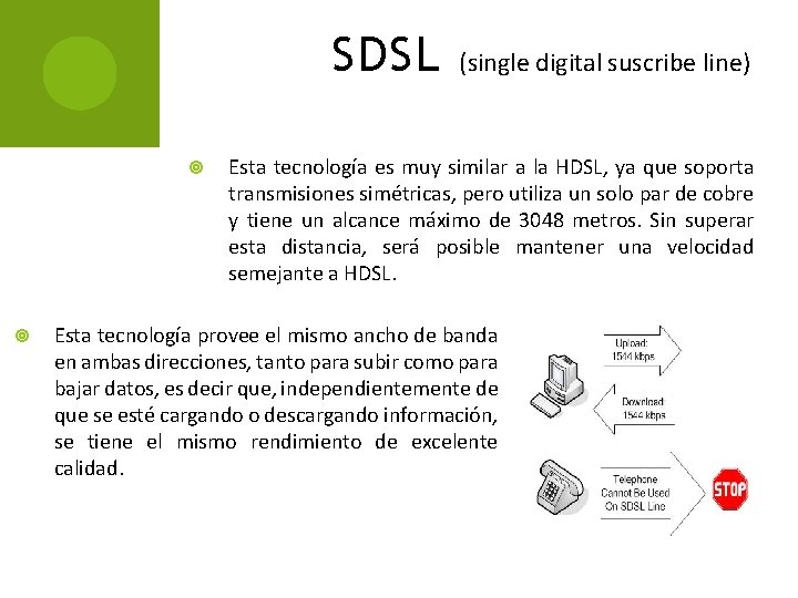 SDSL (single digital suscribe line) Esta tecnología es muy similar a la HDSL, ya