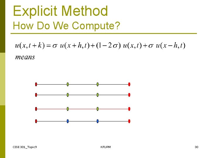 Explicit Method How Do We Compute? CISE 301_Topic 9 KFUPM 30 