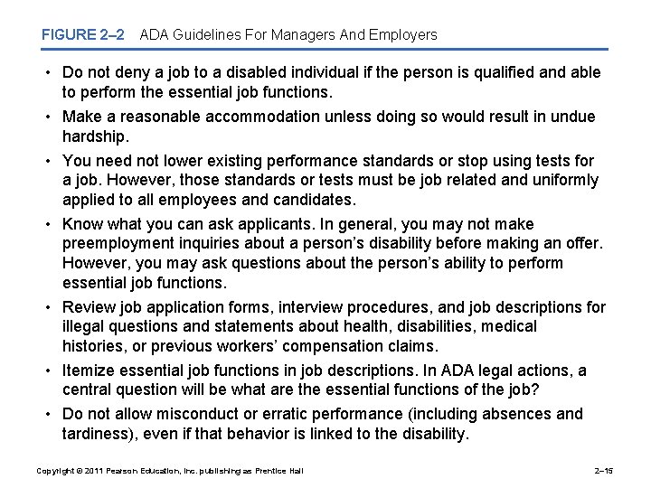 FIGURE 2– 2 ADA Guidelines For Managers And Employers • Do not deny a