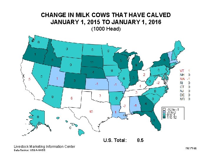 CHANGE IN MILK COWS THAT HAVE CALVED JANUARY 1, 2015 TO JANUARY 1, 2016