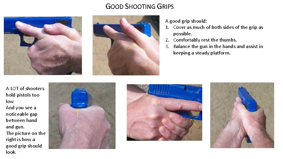 GOOD SHOOTING GRIPS A good grip should: 1. Cover as much of both sides