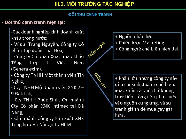 III. 2. MÔI TRƯỜNG TÁC NGHIỆP ĐỐI THỦ CẠNH TRANH - Đối thủ cạnh