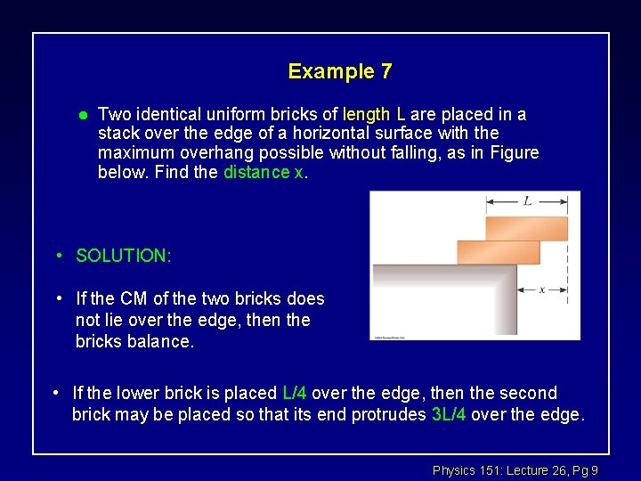Example 7 l Two identical uniform bricks of length L are placed in a