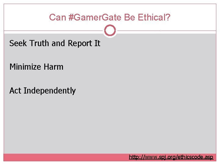 Can #Gamer. Gate Be Ethical? Seek Truth and Report It Minimize Harm Act Independently