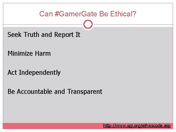 Can #Gamer. Gate Be Ethical? Seek Truth and Report It Minimize Harm Act Independently