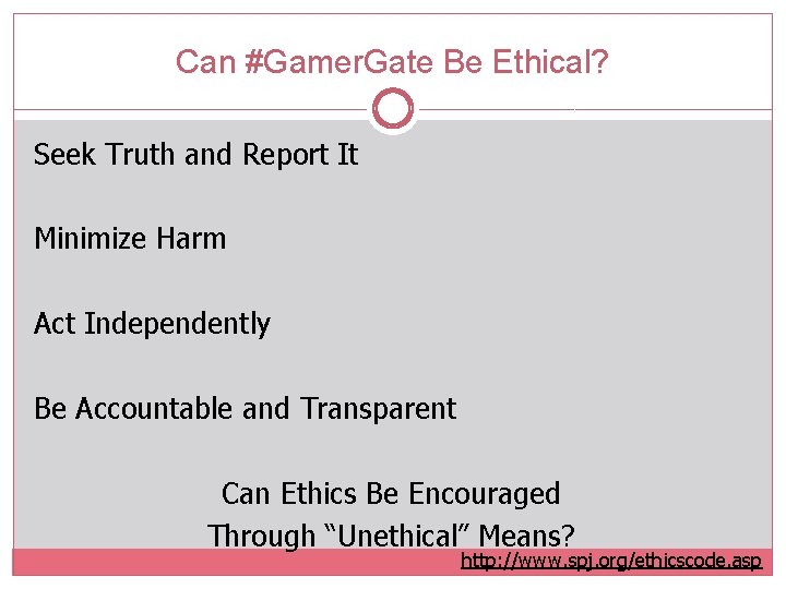 Can #Gamer. Gate Be Ethical? Seek Truth and Report It Minimize Harm Act Independently