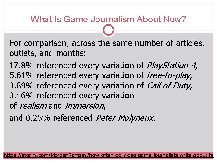 What Is Game Journalism About Now? For comparison, across the same number of articles,