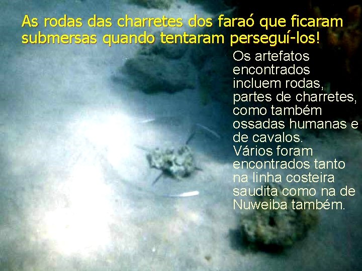 As rodas charretes dos faraó que ficaram submersas quando tentaram perseguí-los! Os artefatos encontrados