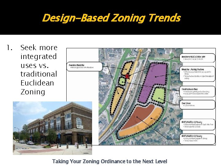 Design-Based Zoning Trends 1. Seek more integrated uses vs. traditional Euclidean Zoning Taking Your Design-Based Zoning Trends 1. Seek more integrated uses vs. traditional Euclidean Zoning Taking Your