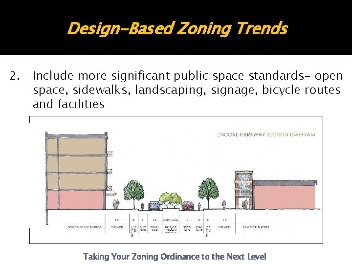 Design-Based Zoning Trends 2. Include more significant public space standards- open space, sidewalks, landscaping, Design-Based Zoning Trends 2. Include more significant public space standards- open space, sidewalks, landscaping,