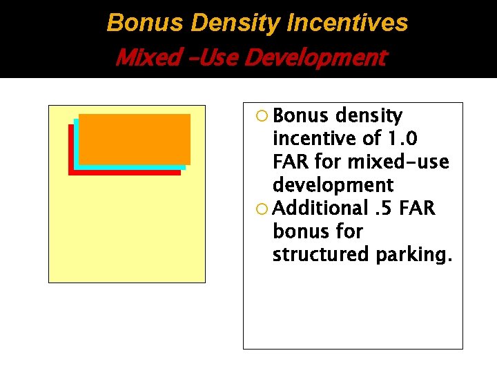 Bonus Density Incentives Mixed –Use Development Bonus density incentive of 1. 0 FAR for Bonus Density Incentives Mixed –Use Development Bonus density incentive of 1. 0 FAR for