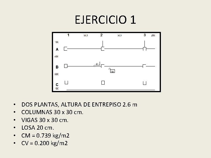 EJERCICIO 1 • • • DOS PLANTAS, ALTURA DE ENTREPISO 2. 6 m COLUMNAS