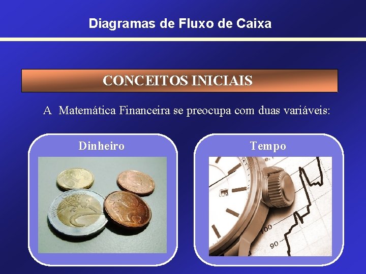 Diagramas de Fluxo de Caixa CONCEITOS INICIAIS A Matemática Financeira se preocupa com duas Diagramas de Fluxo de Caixa CONCEITOS INICIAIS A Matemática Financeira se preocupa com duas