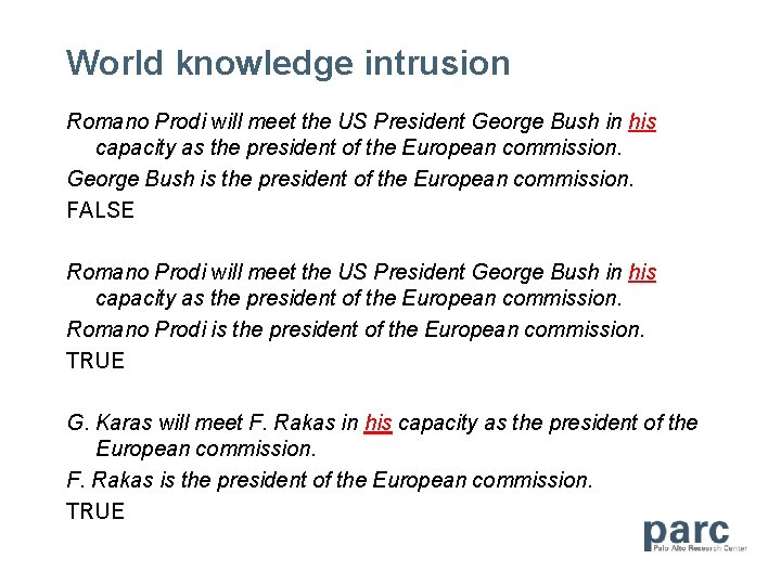 World knowledge intrusion Romano Prodi will meet the US President George Bush in his