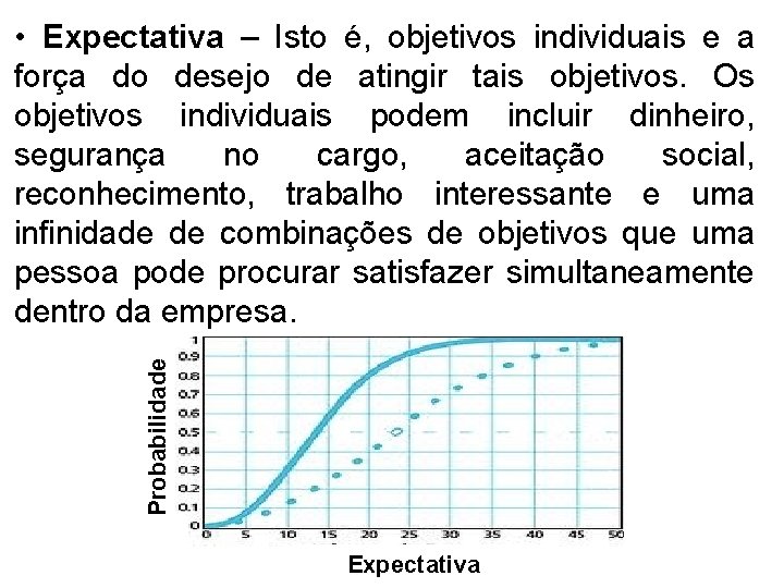 Probabilidade • Expectativa – Isto é, objetivos individuais e a força do desejo de