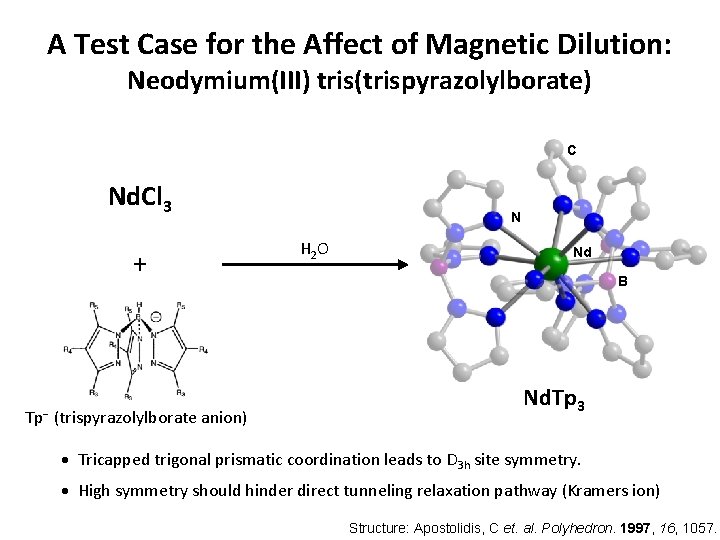 A Test Case for the Affect of Magnetic Dilution: Neodymium(III) tris(trispyrazolylborate) C Nd. Cl A Test Case for the Affect of Magnetic Dilution: Neodymium(III) tris(trispyrazolylborate) C Nd. Cl