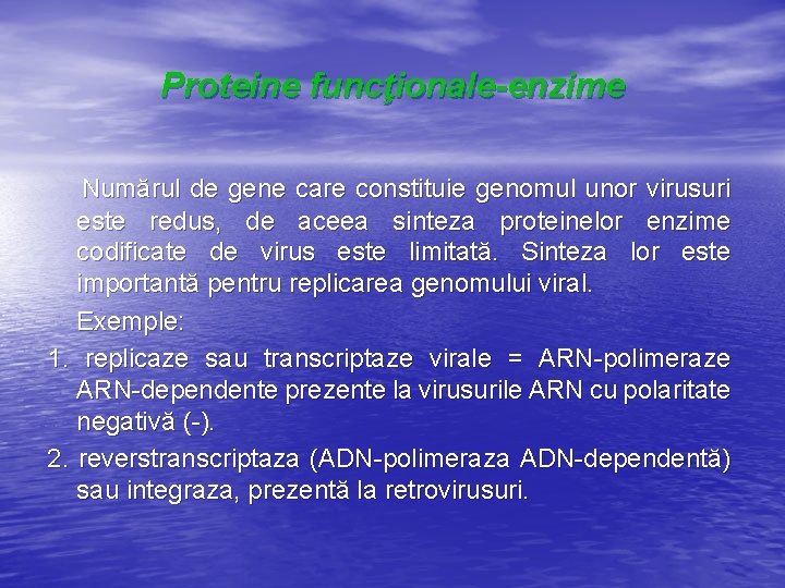 Proteine funcţionale-enzime Numărul de gene care constituie genomul unor virusuri este redus, de aceea