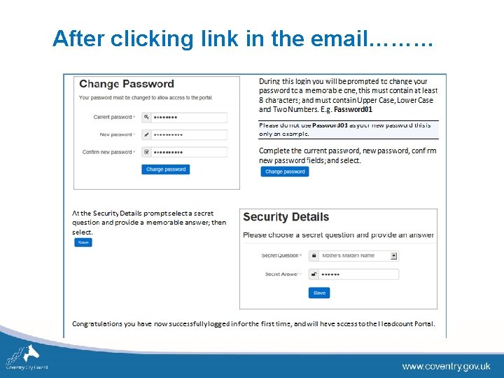 After clicking link in the email……… 