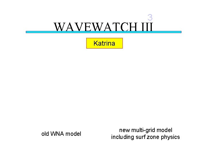 3 WAVEWATCH III Katrina old WNA model new multi-grid model including surf zone physics