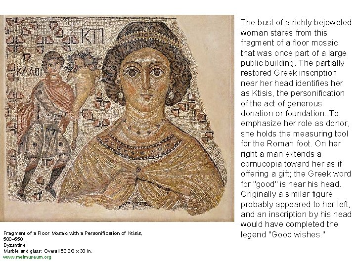 Fragment of a Floor Mosaic with a Personification of Ktisis, 500– 550 Byzantine Marble