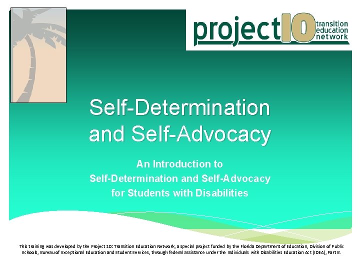 Self-Determination and Self-Advocacy An Introduction to Self-Determination and Self-Advocacy for Students with Disabilities This