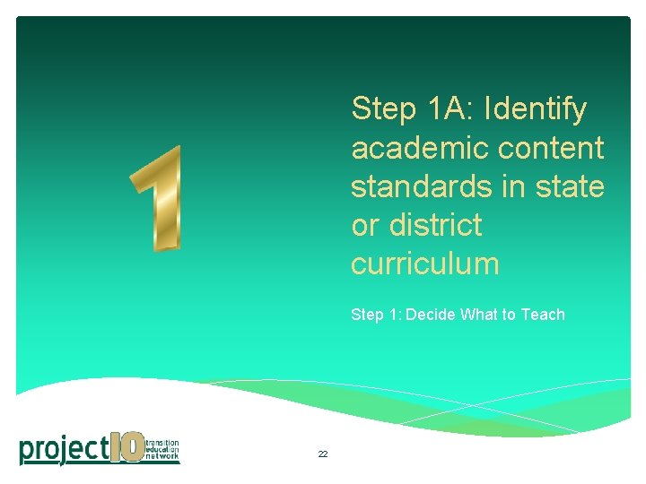 Step 1 A: Identify academic content standards in state or district curriculum Step 1: Step 1 A: Identify academic content standards in state or district curriculum Step 1: