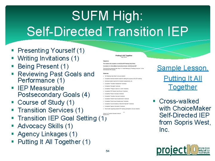 SUFM High: Self-Directed Transition IEP § § § Presenting Yourself (1) Writing Invitations (1) SUFM High: Self-Directed Transition IEP § § § Presenting Yourself (1) Writing Invitations (1)