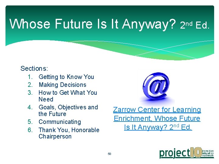 Whose Future Is It Anyway? 2 nd Ed. Sections: 1. Getting to Know You