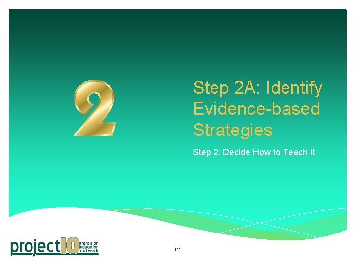 Step 2 A: Identify Evidence-based Strategies Step 2: Decide How to Teach It 62