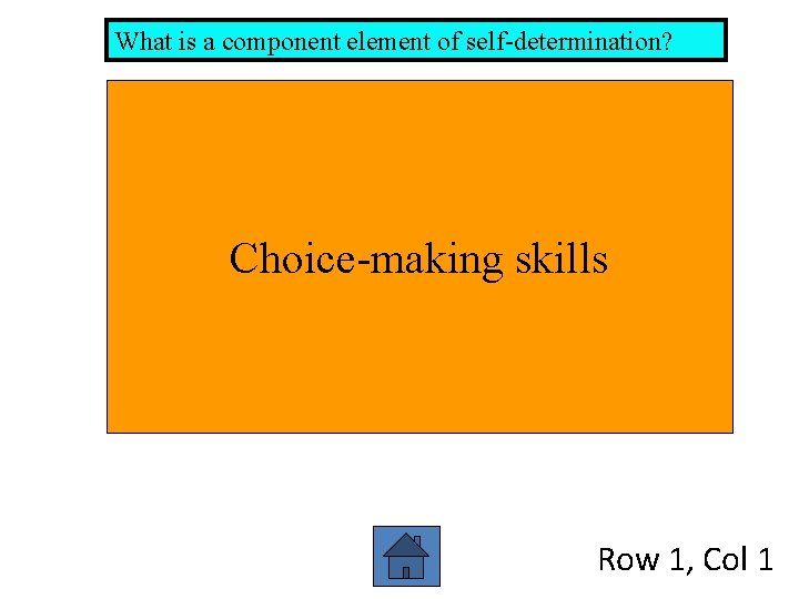 What is a component element of self-determination? Choice-making skills Row 1, Col 1 
