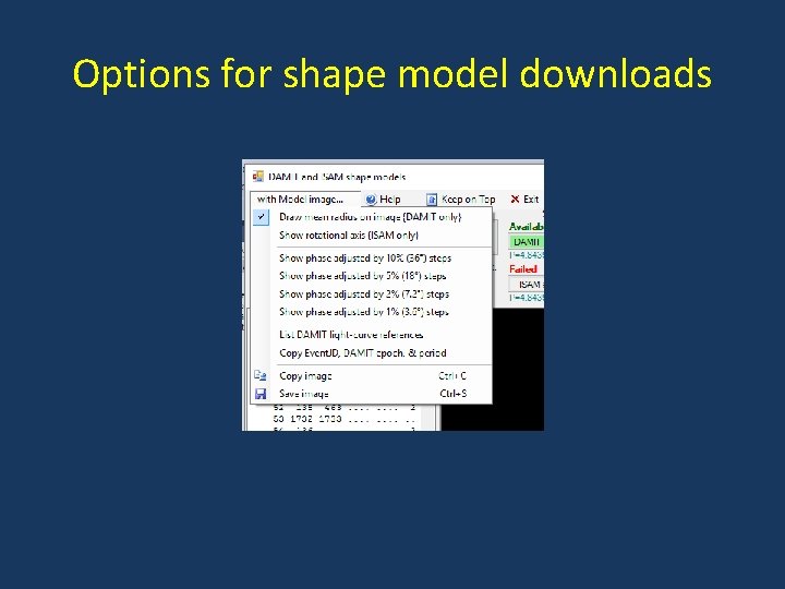Options for shape model downloads 