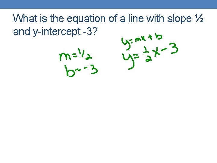 What is the equation of a line with slope ½ and y-intercept -3? 