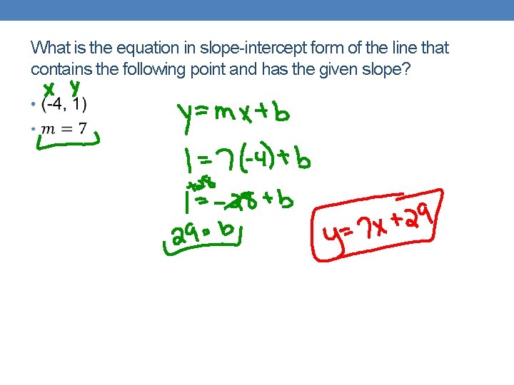 What is the equation in slope-intercept form of the line that contains the following